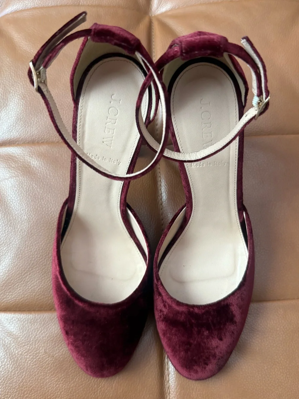 J. Crew Maisie Ankle-Strap Heel in Burgundy Velvet Women’s Size 10
